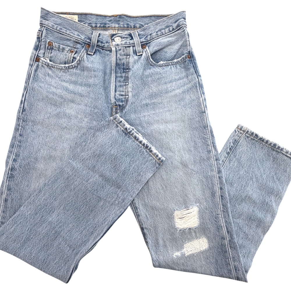 Levis Premium 501 Original Fit Distressed Light Wash Jeans W25 L28  country
